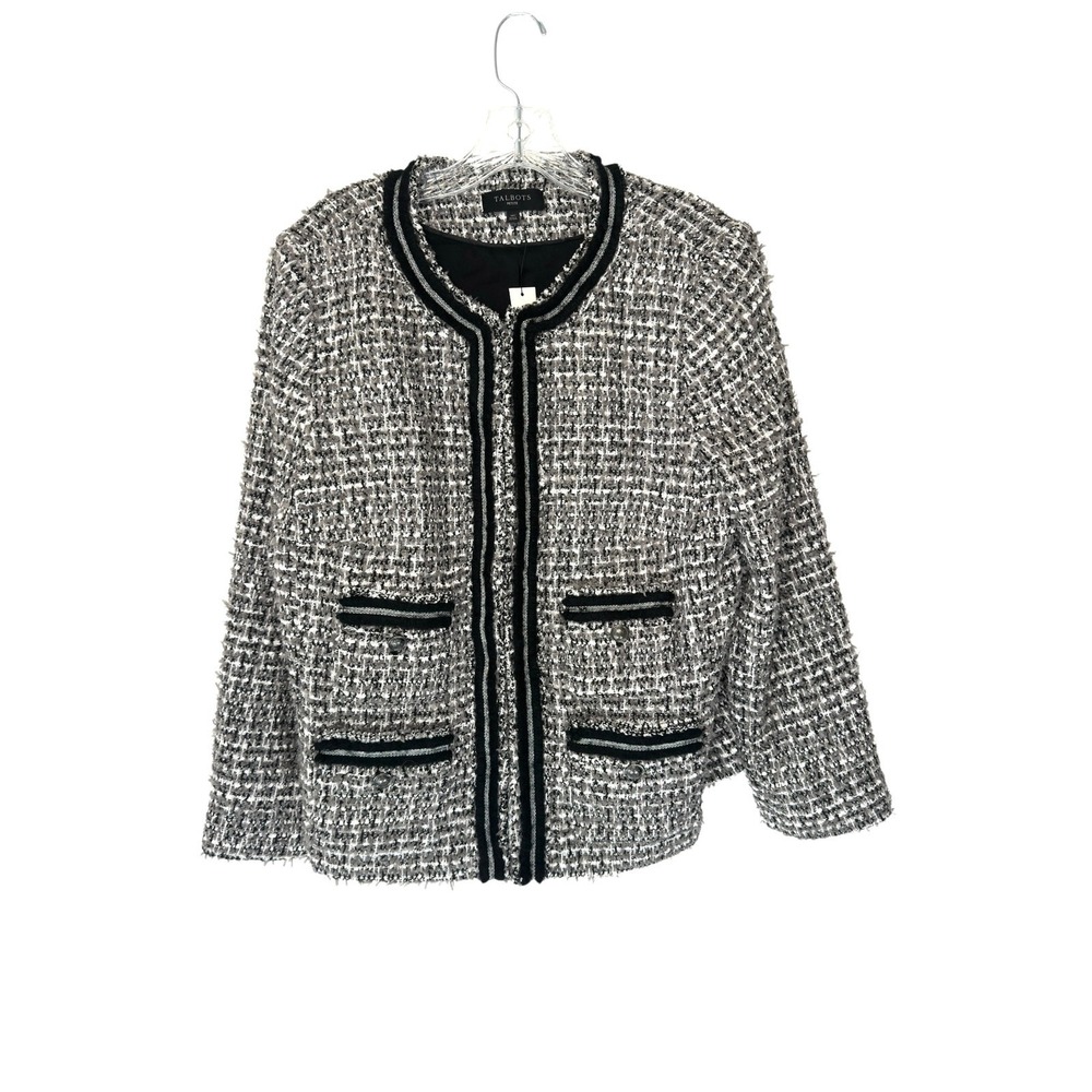 Talbots Petite Blazer Gray Black Metallic Tweed Twee Office Work Career Size 16P